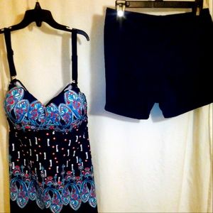 NWT  Liora Tankini Swim Top Padded Bra Top with matching shorts